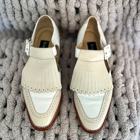 Kenneth Cole Kiltie Monk Strap Leather Loafers Vintage Cream Leather Size 8 - Picture 2 of 16